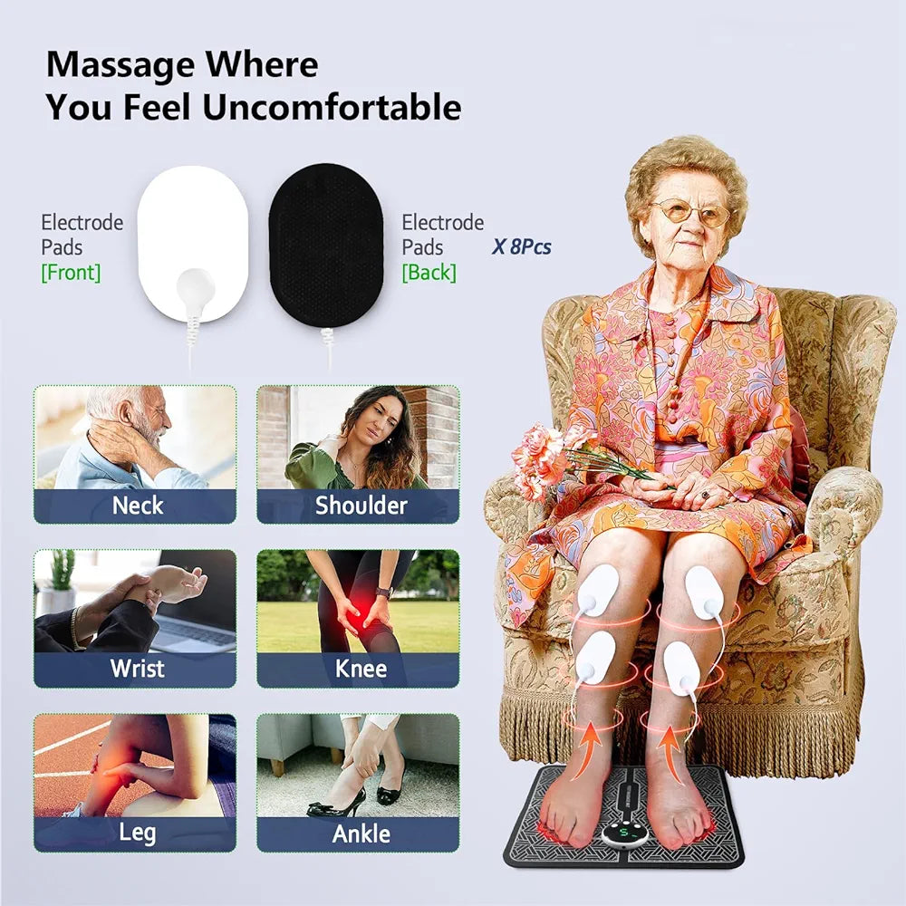 Foot Massager Feet Massage Machine ,Electronic Muscle Stimulator Massage Mat USB Rechargeable Massager (Black)
