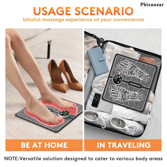 Foot Massager Feet Massage Machine ,Electronic Muscle Stimulator Massage Mat USB Rechargeable Massager (Black)