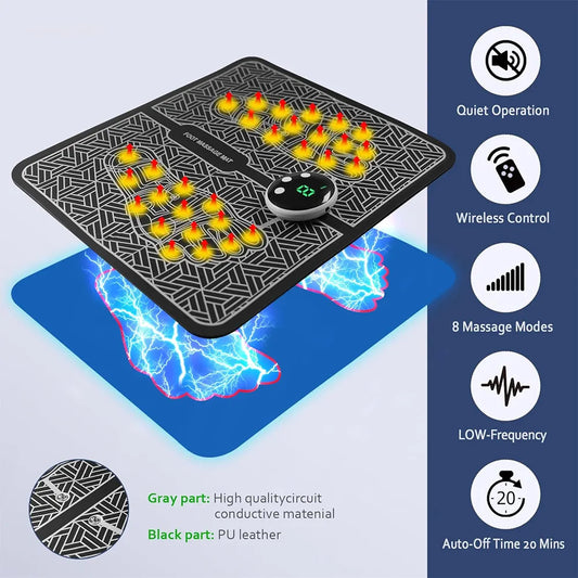 Foot Massager Feet Massage Machine ,Electronic Muscle Stimulator Massage Mat USB Rechargeable Massager (Black)