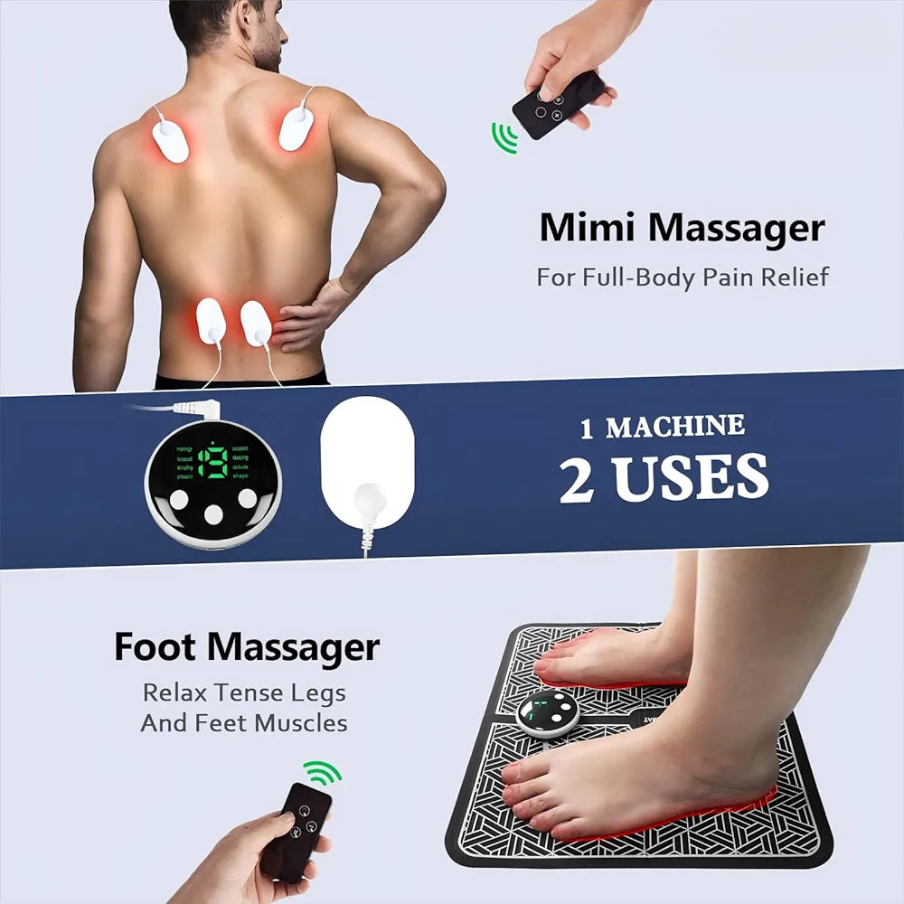 Foot Massager Feet Massage Machine ,Electronic Muscle Stimulator Massage Mat USB Rechargeable Massager (Black)