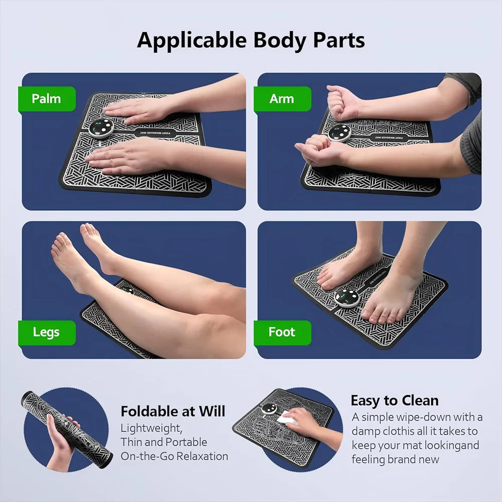 Foot Massager Feet Massage Machine ,Electronic Muscle Stimulator Massage Mat USB Rechargeable Massager (Black)