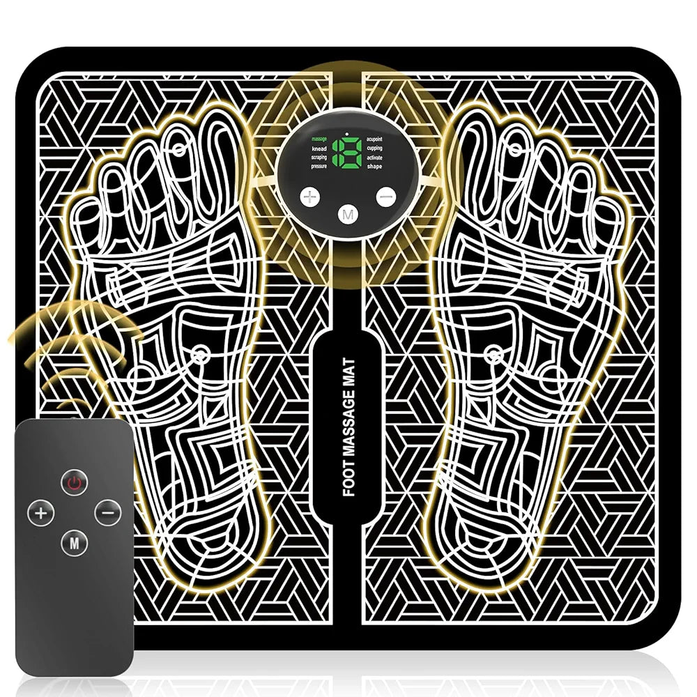 Foot Massager Feet Massage Machine ,Electronic Muscle Stimulator Massage Mat USB Rechargeable Massager (Black)